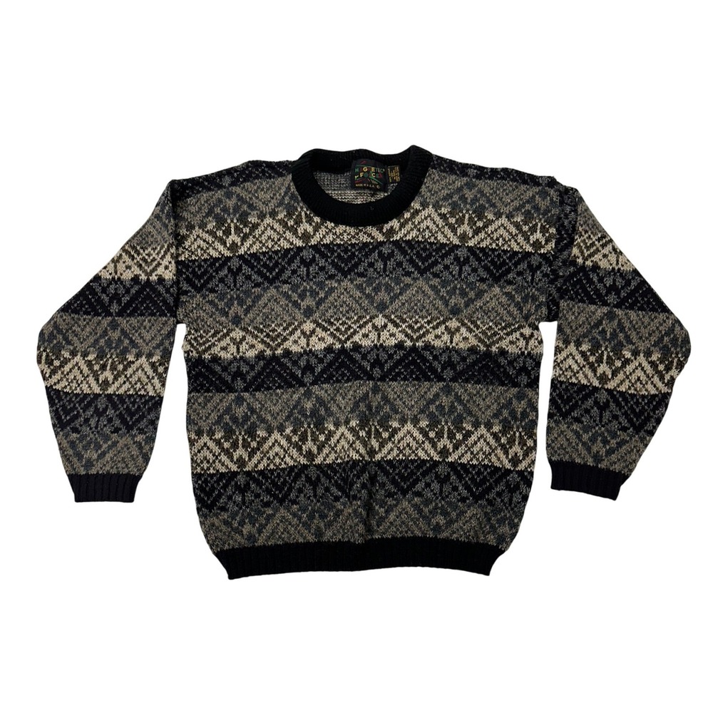VTG Magnetic Force Sweater Multi Color Geometric Fair Isle Knit XL Women